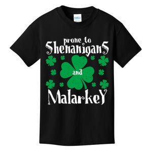 Prone To Shenanigans And Malarkey Boys St Patricks Day Funny Kids T-Shirt