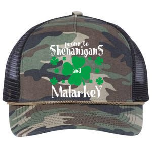 Prone To Shenanigans And Malarkey Boys St Patricks Day Funny Retro Rope Trucker Hat Cap