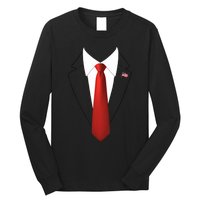 President Trump Suit Lazy Halloween Costume Usa Flag Long Sleeve Shirt