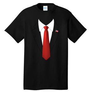 President Trump Suit Lazy Halloween Costume Usa Flag Tall T-Shirt