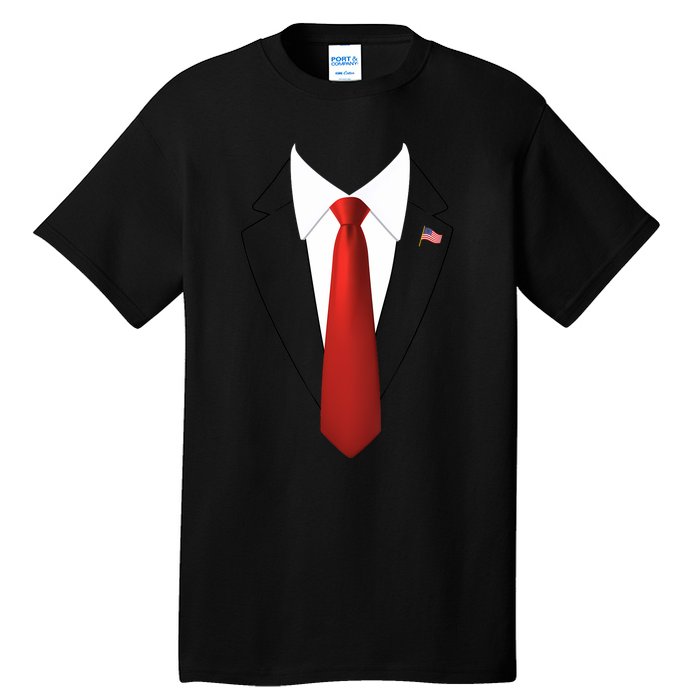 President Trump Suit Lazy Halloween Costume Usa Flag Tall T-Shirt