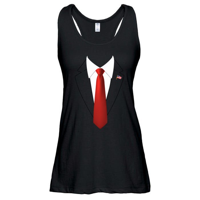 President Trump Suit Lazy Halloween Costume Usa Flag Ladies Essential Flowy Tank