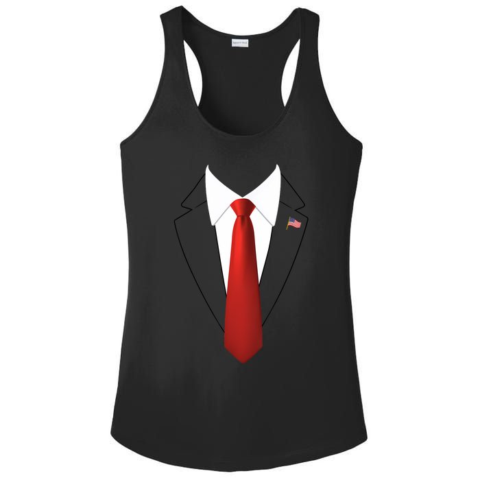 President Trump Suit Lazy Halloween Costume Usa Flag Ladies PosiCharge Competitor Racerback Tank