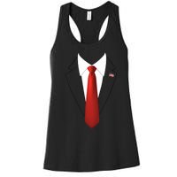 President Trump Suit Lazy Halloween Costume Usa Flag Women's Racerback Tank