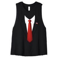 President Trump Suit Lazy Halloween Costume Usa Flag Women's Racerback Cropped Tank