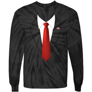 President Trump Suit Lazy Halloween Costume Usa Flag Tie-Dye Long Sleeve Shirt