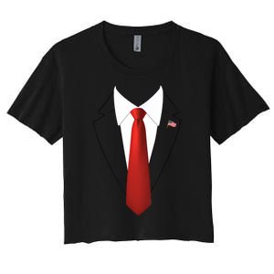 President Trump Suit Lazy Halloween Costume Usa Flag Women's Crop Top Tee