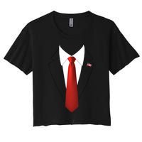 President Trump Suit Lazy Halloween Costume Usa Flag Women's Crop Top Tee