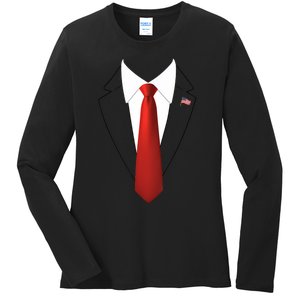 President Trump Suit Lazy Halloween Costume Usa Flag Ladies Long Sleeve Shirt