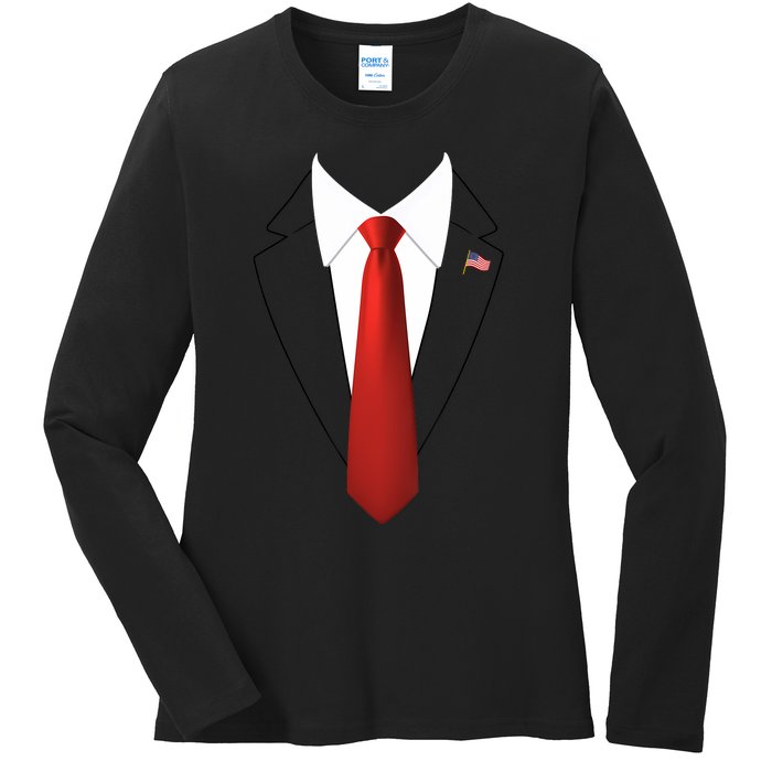 President Trump Suit Lazy Halloween Costume Usa Flag Ladies Long Sleeve Shirt