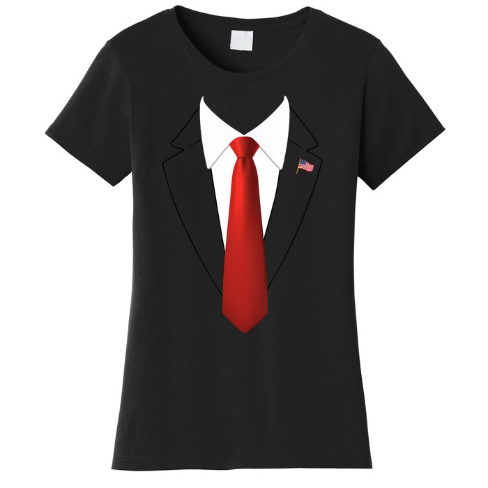 President Trump Suit Lazy Halloween Costume Usa Flag Women's T-Shirt