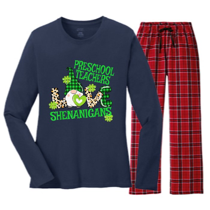 Preschool Teacher St Patricks Day PreK Shenanigans LOVE Women's Long Sleeve Flannel Pajama Set 