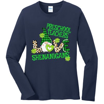 Preschool Teacher St Patricks Day PreK Shenanigans LOVE Ladies Long Sleeve Shirt