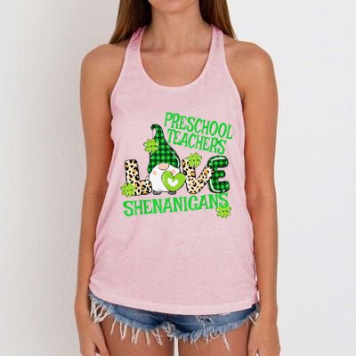 Preschool Teacher St Patricks Day PreK Shenanigans LOVE Women's Knotted Racerback Tank