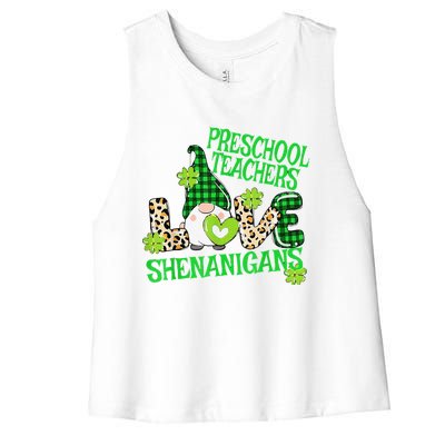 Preschool Teacher St Patricks Day PreK Shenanigans LOVE Women's Racerback Cropped Tank