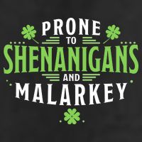 Prone To Shenanigans And Malarkey St Patricks Day 7 Panel Mesh Trucker Snapback Hat
