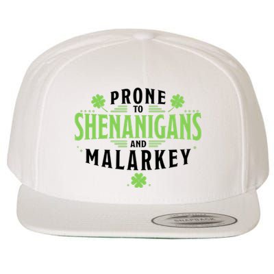 Prone To Shenanigans And Malarkey St Patricks Day Wool Snapback Cap