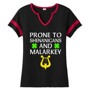 Prone To Shenanigans And Malarkey Funny St Patrick's Day Ladies Halftime Notch Neck Tee