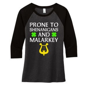 Prone To Shenanigans And Malarkey Funny St Patrick's Day Women's Tri-Blend 3/4-Sleeve Raglan Shirt