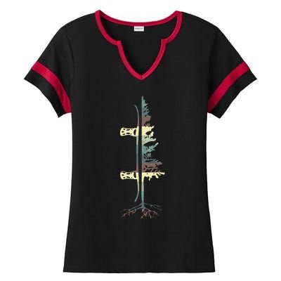 Pine Tree Snowboard Snowboarding Gift Ladies Halftime Notch Neck Tee