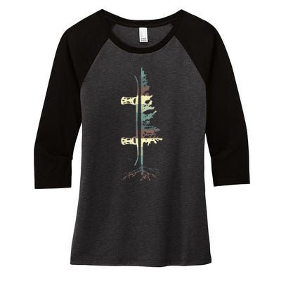 Pine Tree Snowboard Snowboarding Gift Women's Tri-Blend 3/4-Sleeve Raglan Shirt