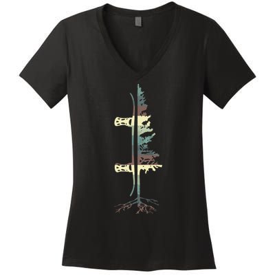 Pine Tree Snowboard Snowboarding Gift Women's V-Neck T-Shirt