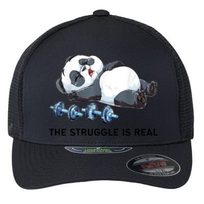 Panda The Struggle Is Real Weightlifting Fitness Gym Funny Flexfit Unipanel Trucker Cap