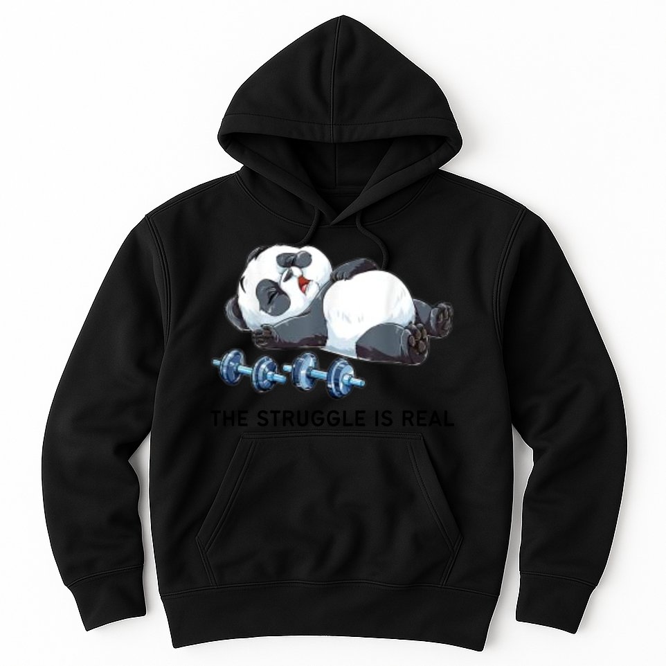 Panda The Struggle Is Real Weightlifting Fitness Gym Funny Hoodie