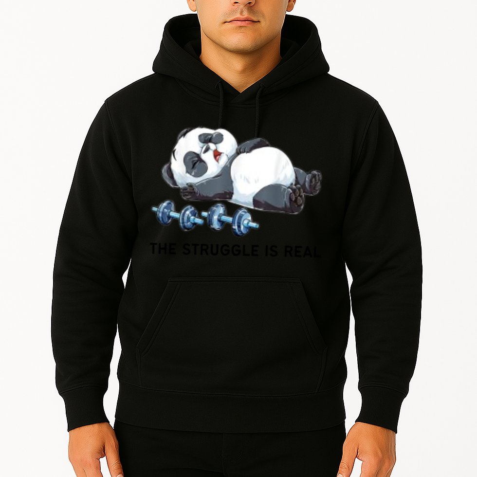 Panda The Struggle Is Real Weightlifting Fitness Gym Funny Hoodie