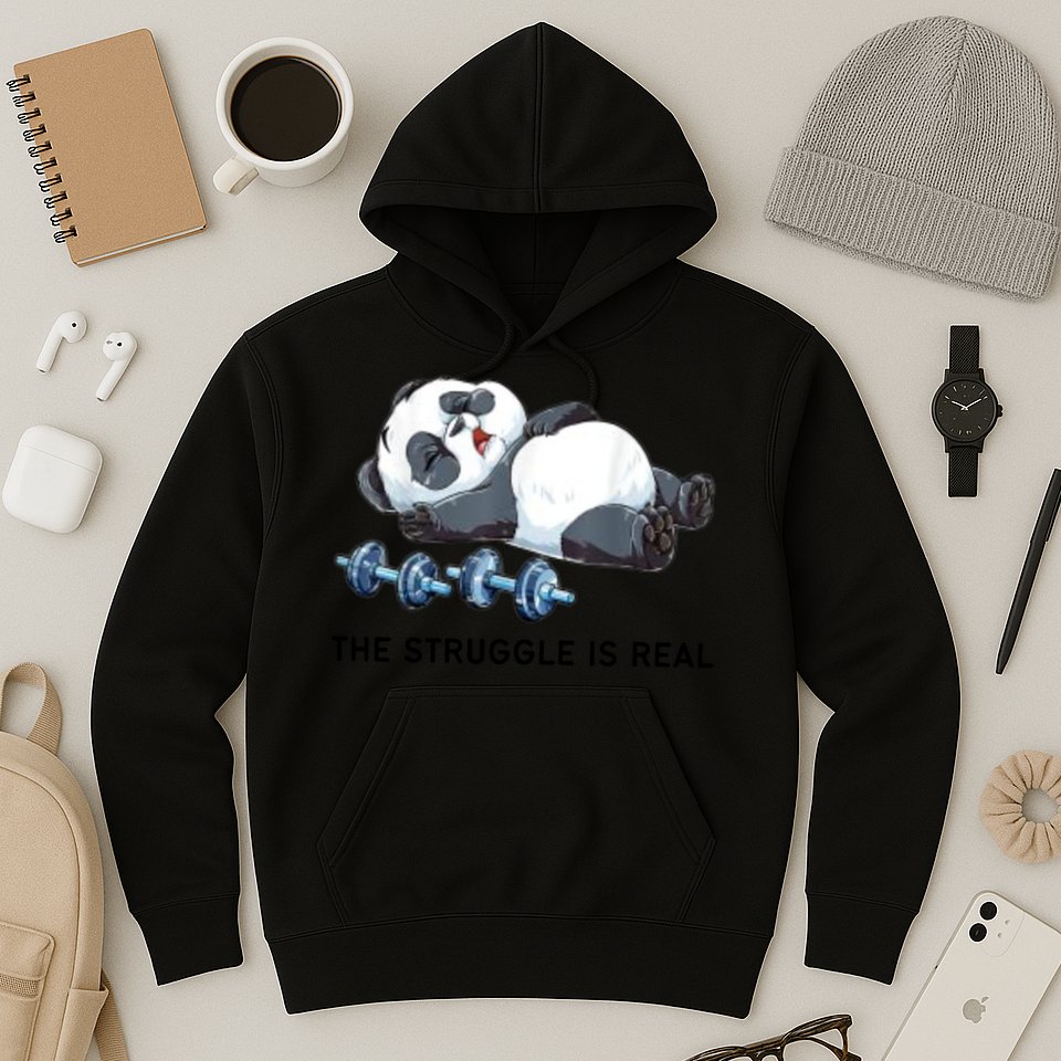 Panda The Struggle Is Real Weightlifting Fitness Gym Funny Hoodie