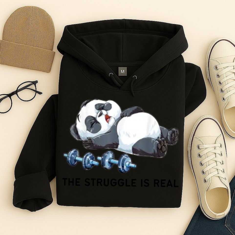 Panda The Struggle Is Real Weightlifting Fitness Gym Funny Hoodie