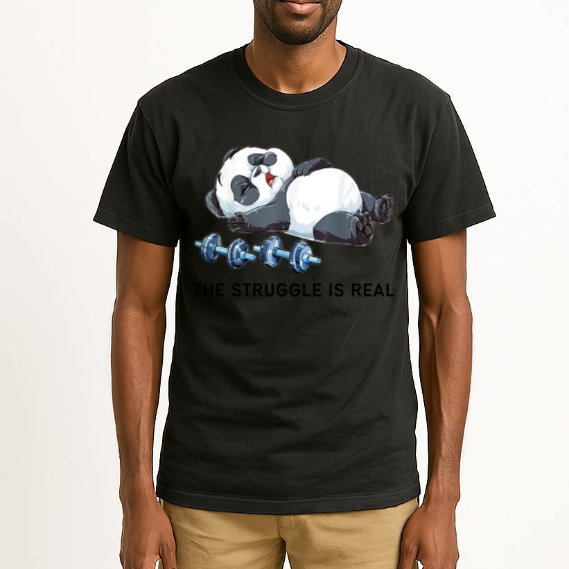 Panda The Struggle Is Real Weightlifting Fitness Gym Funny Tall T-Shirt