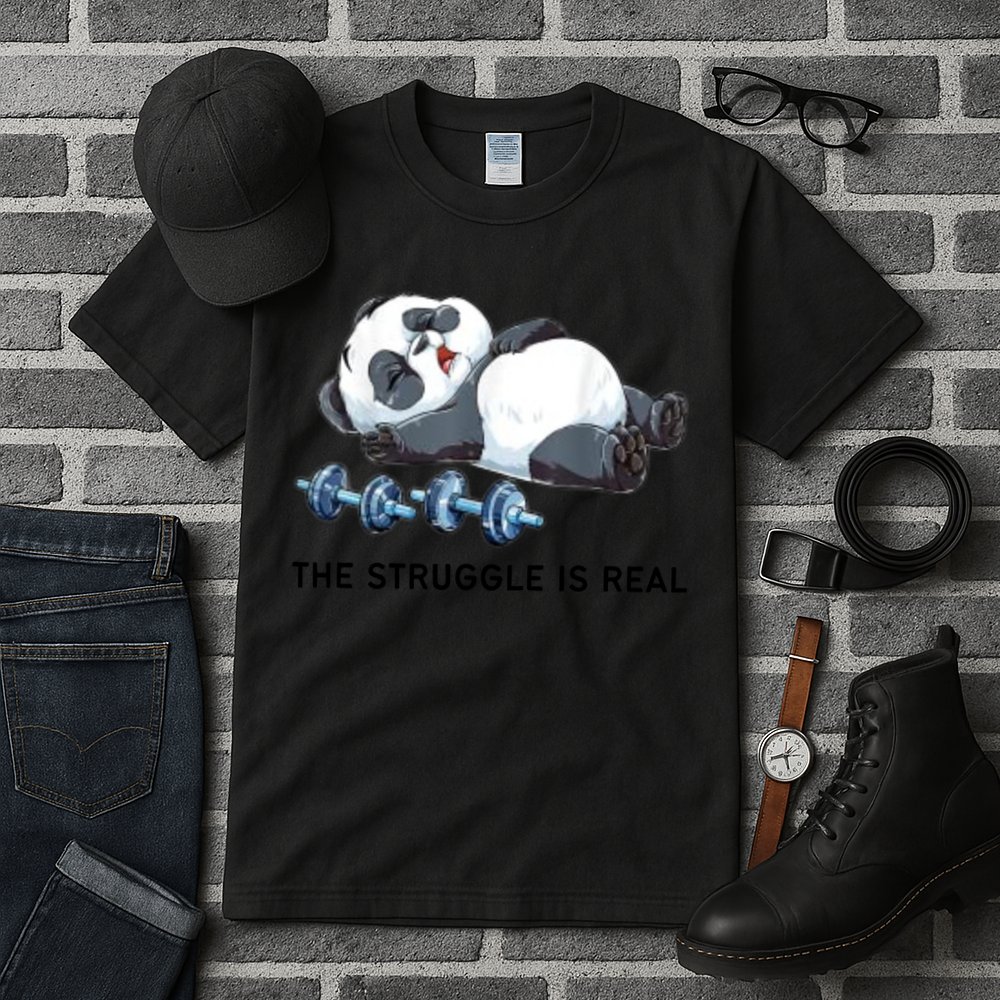 Panda The Struggle Is Real Weightlifting Fitness Gym Funny Tall T-Shirt