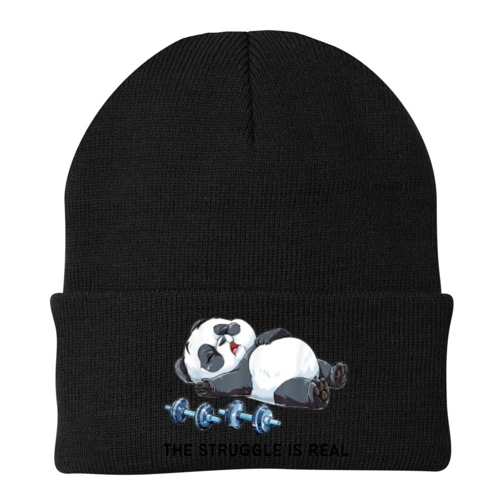 Panda The Struggle Is Real Weightlifting Fitness Gym Funny Beanie