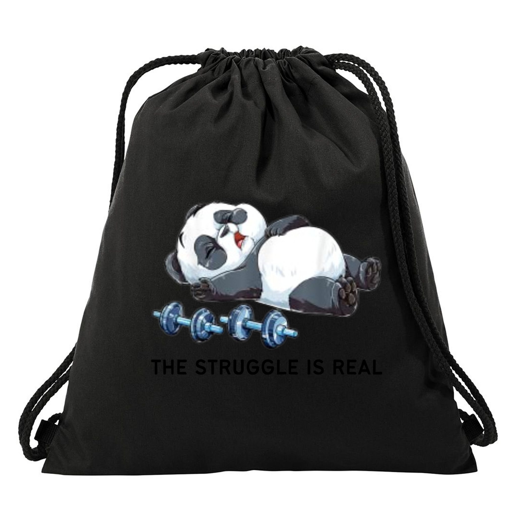 Panda The Struggle Is Real Weightlifting Fitness Gym Funny Drawstring Bag
