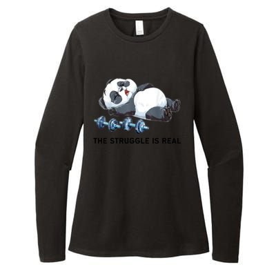 Panda The Struggle Is Real Weightlifting Fitness Gym Funny Womens CVC Long Sleeve Shirt