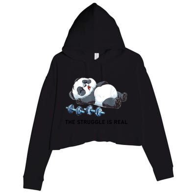 Panda The Struggle Is Real Weightlifting Fitness Gym Funny Crop Fleece Hoodie