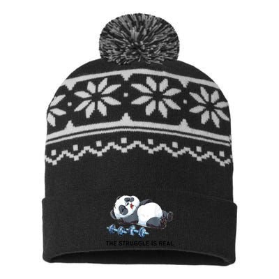 Panda The Struggle Is Real Weightlifting Fitness Gym Funny USA-Made Snowflake Beanie