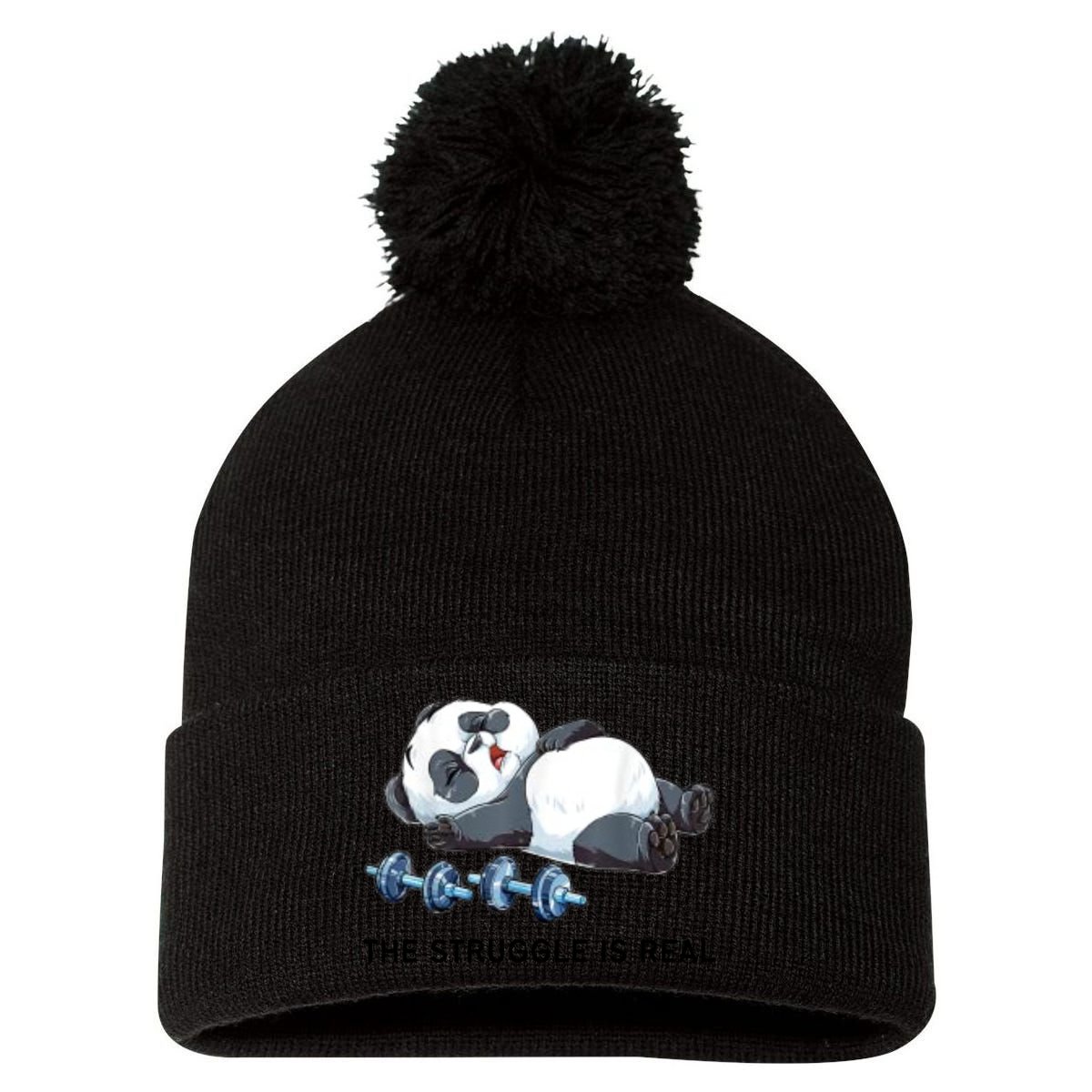 Panda The Struggle Is Real Weightlifting Fitness Gym Funny Pom Pom 12in Knit Beanie