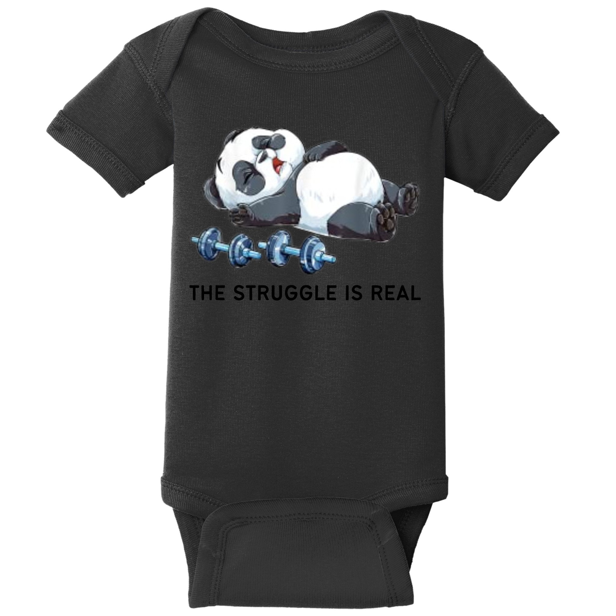 Panda The Struggle Is Real Weightlifting Fitness Gym Funny Baby Bodysuit
