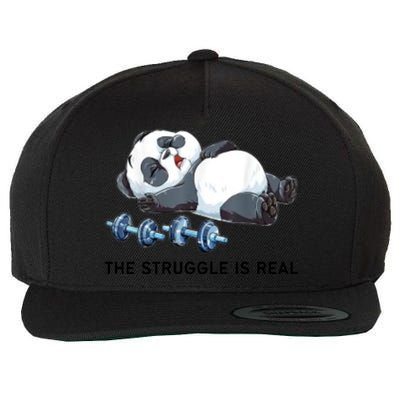 Panda The Struggle Is Real Weightlifting Fitness Gym Funny Wool Snapback Cap