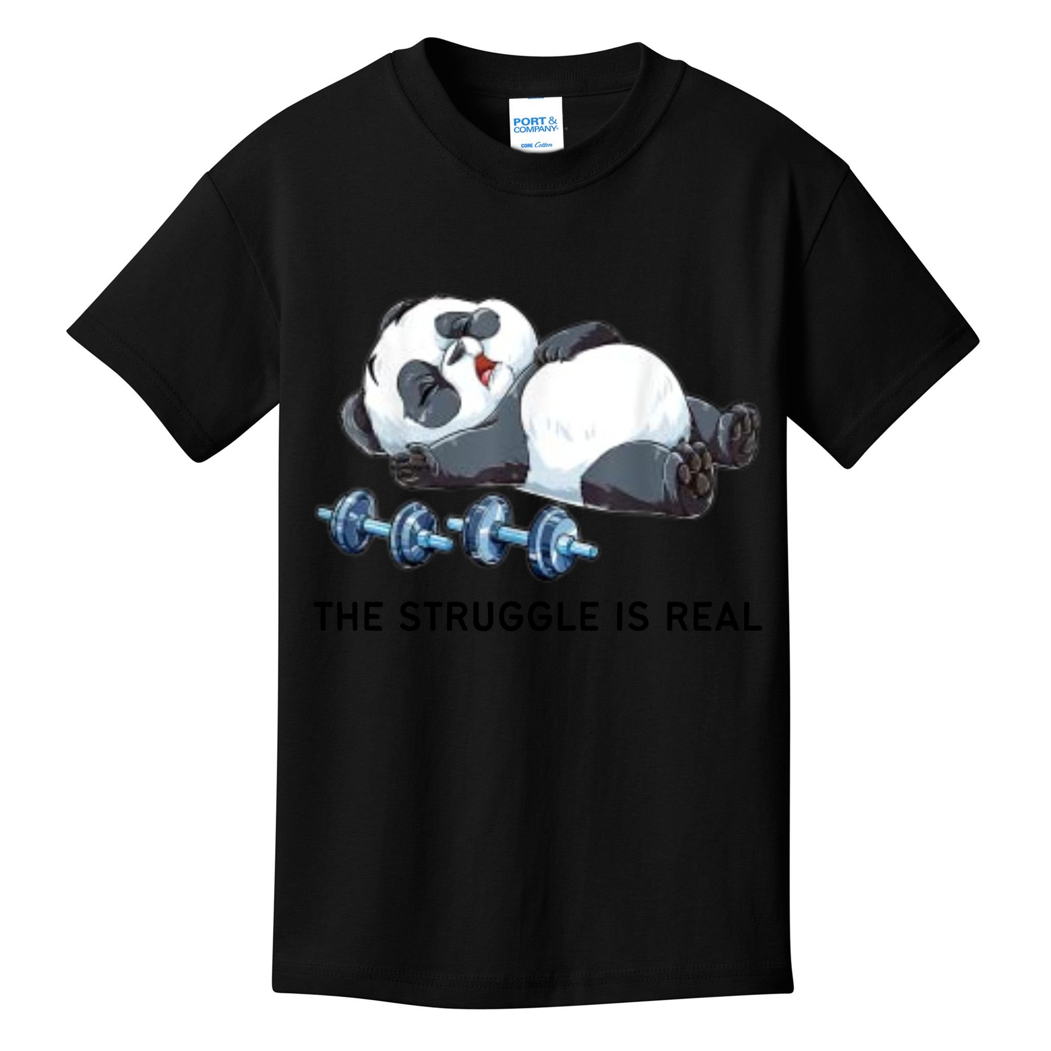 Panda The Struggle Is Real Weightlifting Fitness Gym Funny Kids T-Shirt