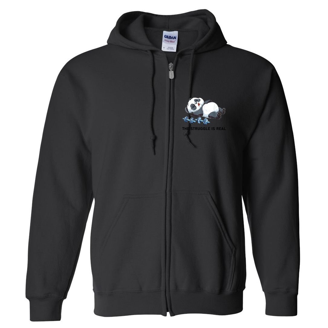 Panda The Struggle Is Real Weightlifting Fitness Gym Funny Full Zip Hoodie