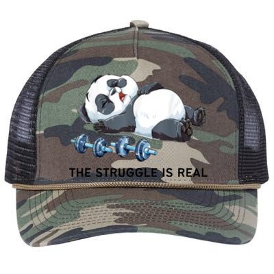 Panda The Struggle Is Real Weightlifting Fitness Gym Funny Retro Rope Trucker Hat Cap