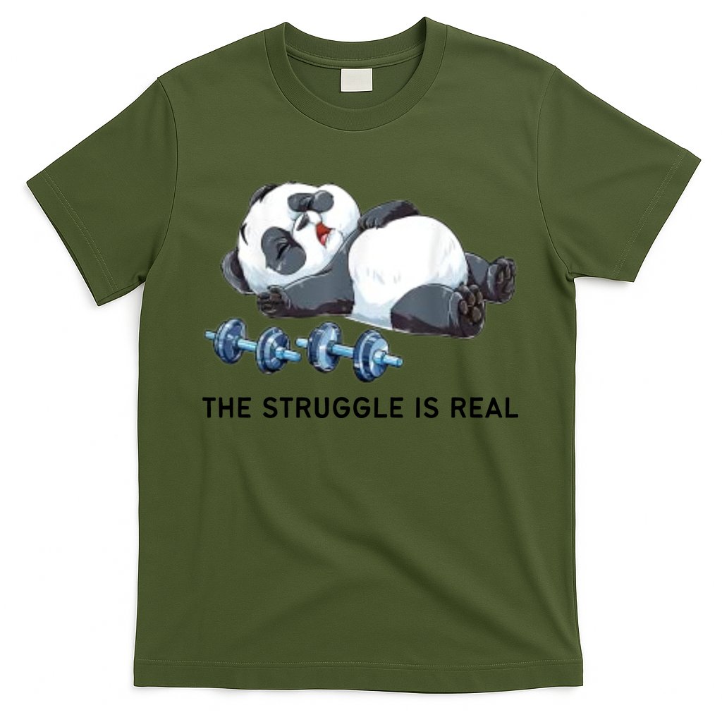 Panda The Struggle Is Real Weightlifting Fitness Gym Funny T-Shirt