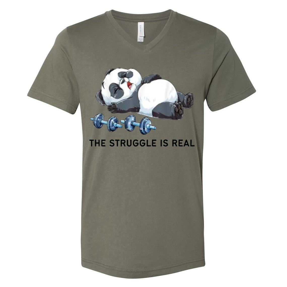 Panda The Struggle Is Real Weightlifting Fitness Gym Funny V-Neck T-Shirt