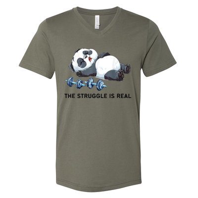 Panda The Struggle Is Real Weightlifting Fitness Gym Funny V-Neck T-Shirt