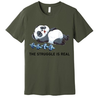 Panda The Struggle Is Real Weightlifting Fitness Gym Funny Premium T-Shirt