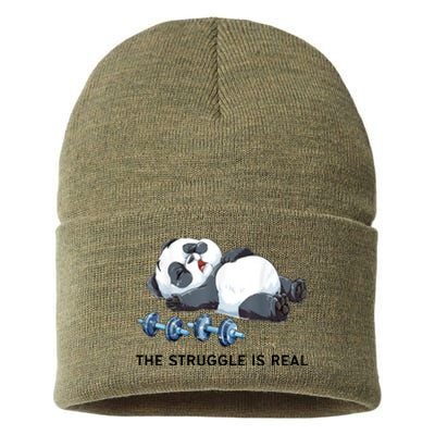 Panda The Struggle Is Real Weightlifting Fitness Gym Funny Sustainable Knit Beanie