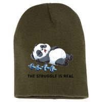 Panda The Struggle Is Real Weightlifting Fitness Gym Funny Short Acrylic Beanie